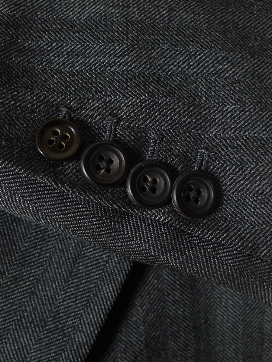 25/1073 near immaculate 2010 dege & skinner savile row bespoke heavyweight grey herringbone d/b worsted suit 46 regular w/ 2 pair trs