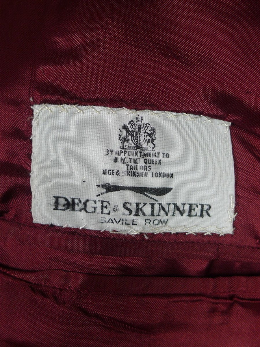 25/1073 near immaculate 2010 dege & skinner savile row bespoke heavyweight grey herringbone d/b worsted suit 46 regular w/ 2 pair trs