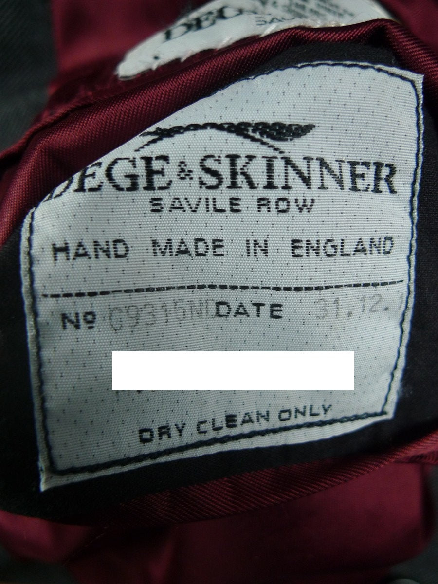 25/1073 near immaculate 2010 dege & skinner savile row bespoke heavyweight grey herringbone d/b worsted suit 46 regular w/ 2 pair trs