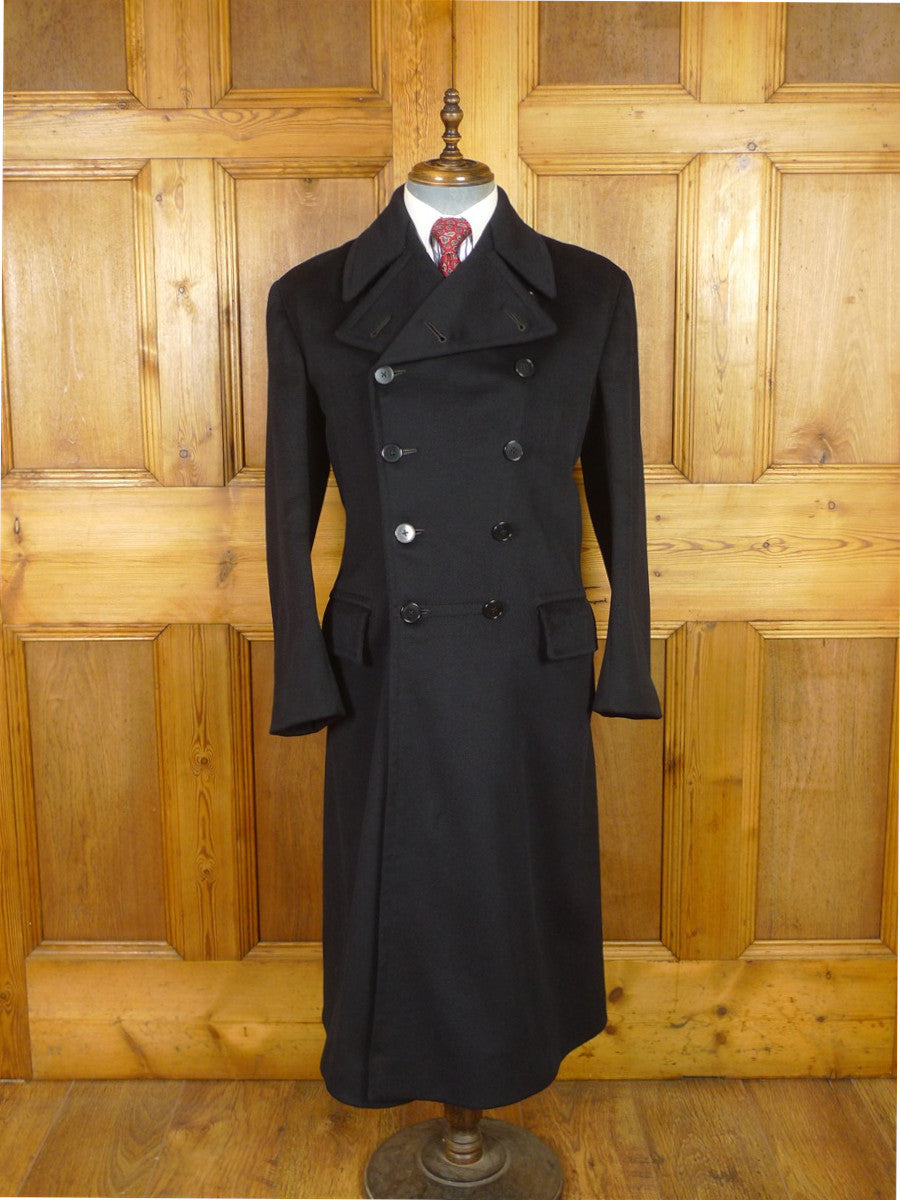 25/1087 vintage 1955 gieves savile row bespoke extra-heavy dark navy blue d/b greatcoat overcoat 38