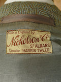 25/1088 beautiful genuine 1930s 1940s vintage harris tweed green herringbone overcoat coat 40