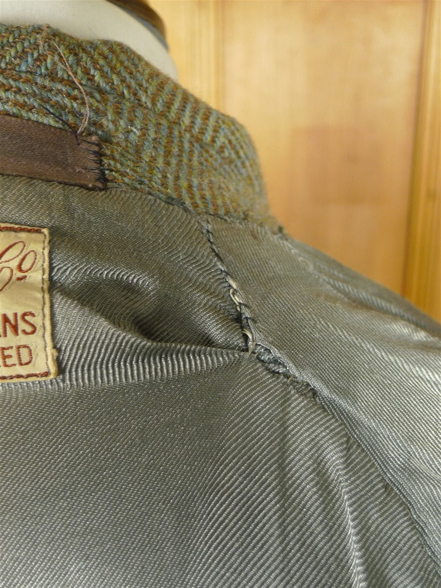 25/1088 beautiful genuine 1930s 1940s vintage harris tweed green herringbone overcoat coat 40