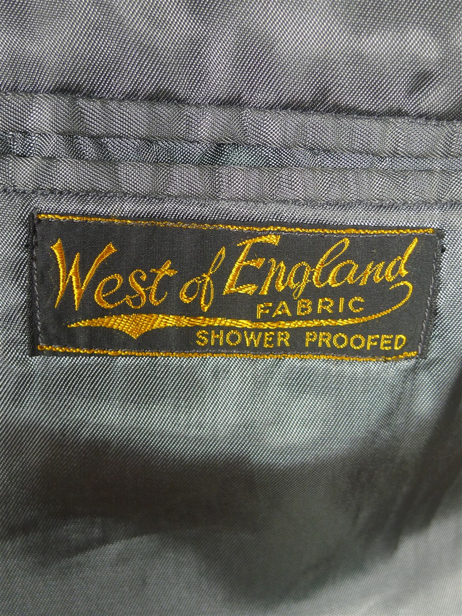 25/1082 beautiful 1950s vintage west of england grey grey herringbone wool overcoat raincoat w/ gauntlet cuff 38-39