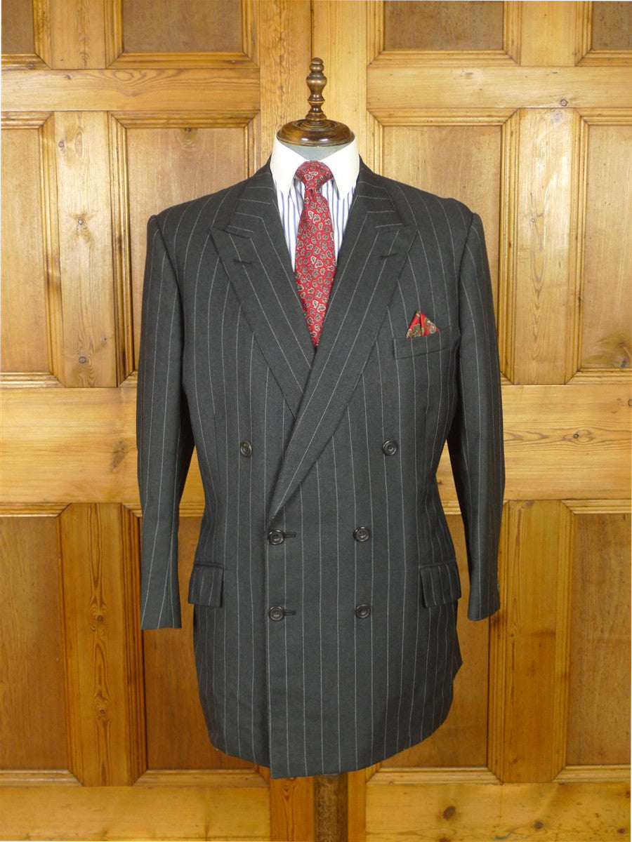 25/1075 superb 2000 dege & skinner savile row bespoke heavyweight grey pin-stripe d/b worsted suit 45 regular w/ 2 pair trs
