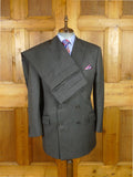 25/1076 near immaculate 2006 dege & skinner savile row bespoke heavyweight grey herringbone d/b worsted suit 45-46 regular w/ 2 pair trs