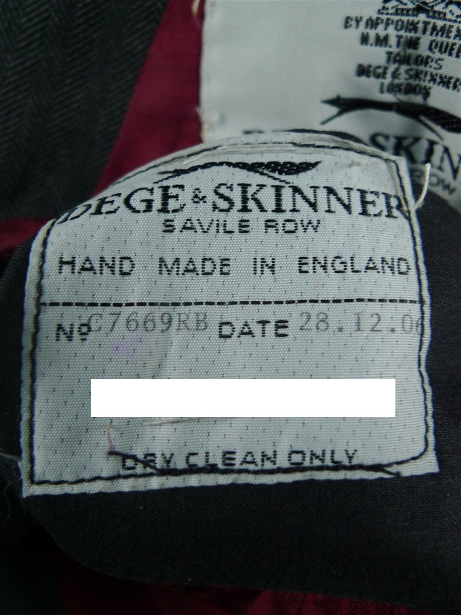 25/1076 near immaculate 2006 dege & skinner savile row bespoke heavyweight grey herringbone d/b worsted suit 45-46 regular w/ 2 pair trs