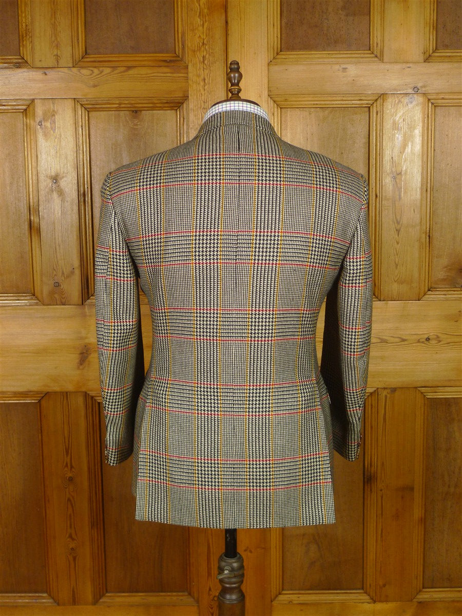 25/1069 immaculate vintage daks glen check wool sports jacket blazer w/ leather buttons 41 short