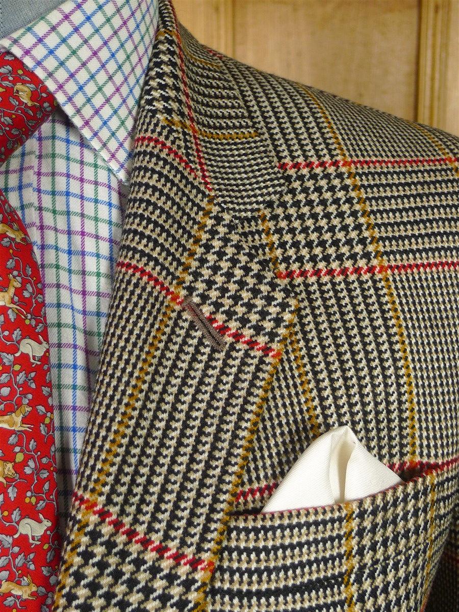 25/1069 immaculate vintage daks glen check wool sports jacket blazer w/ leather buttons 41 short