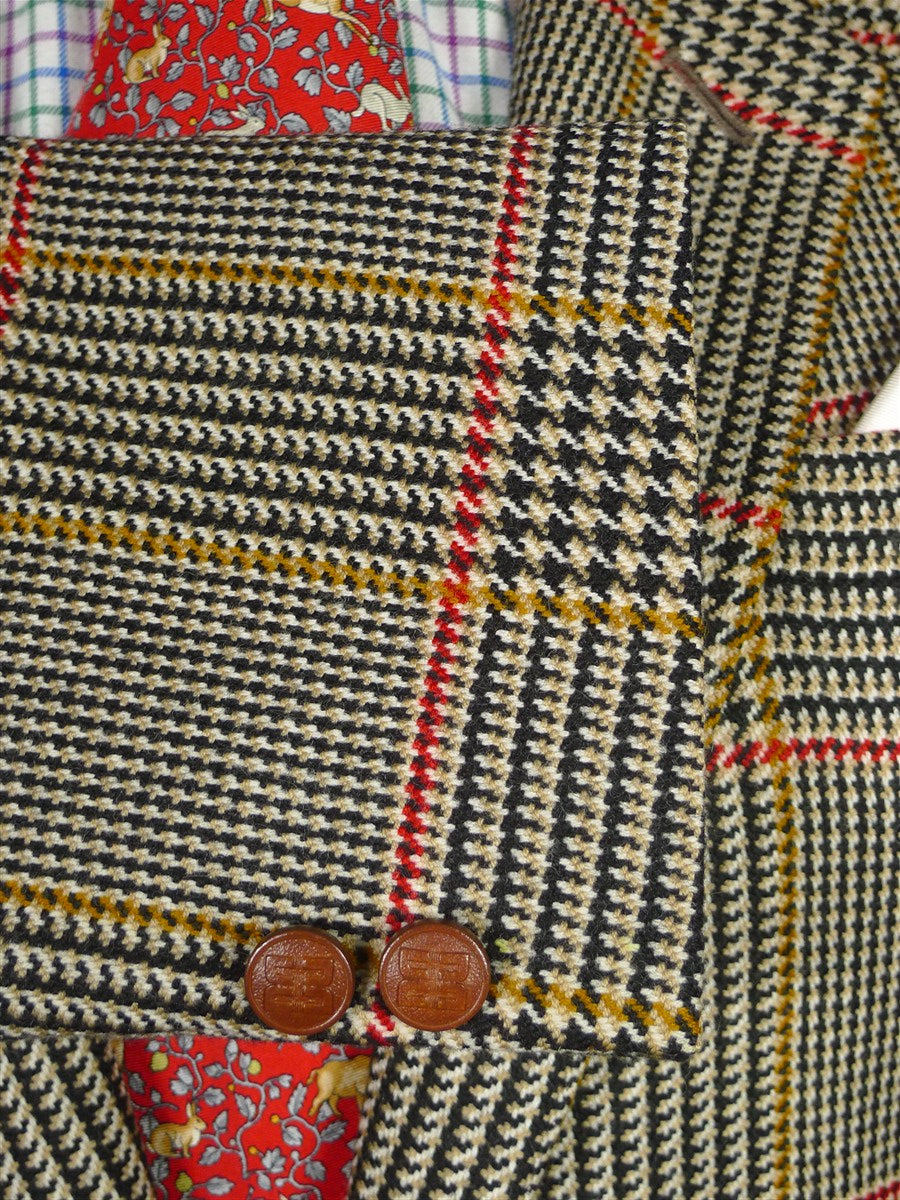 25/1069 immaculate vintage daks glen check wool sports jacket blazer w/ leather buttons 41 short