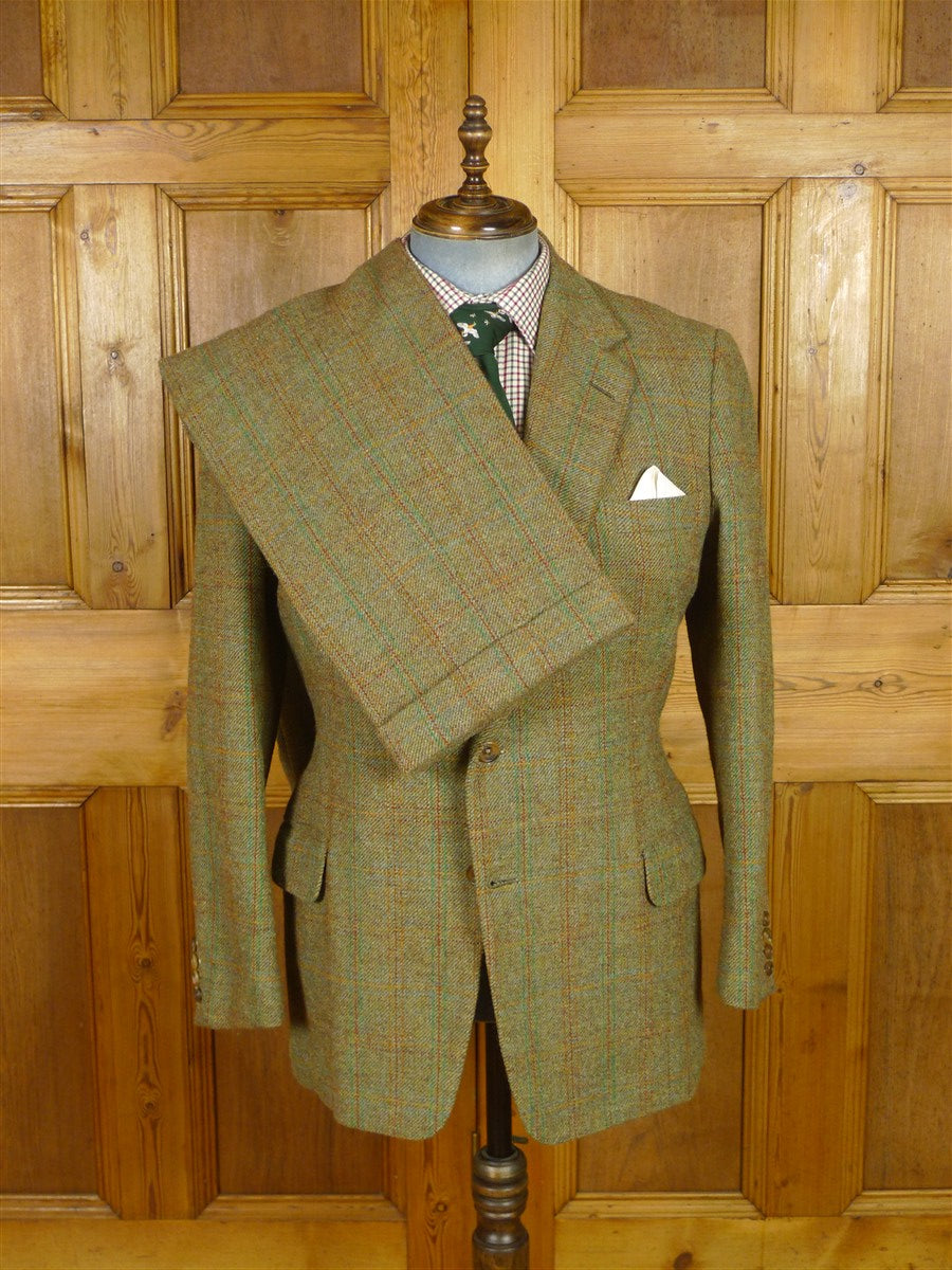 25/1080 exceptional vintage savile row bespoke green wp check tweed country suit 42 regular