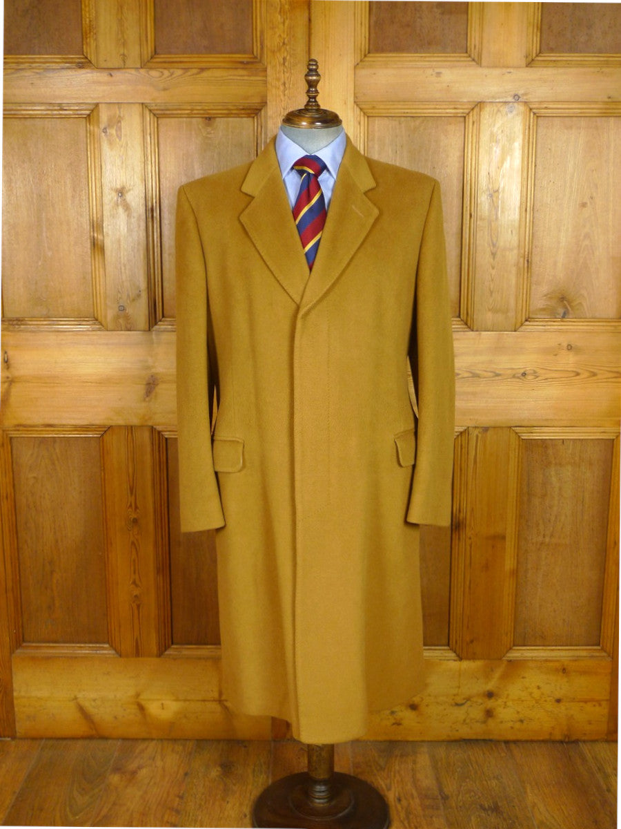 25/1085 vintage british 100% cashmere tan brown camel overcoat coat 42 long