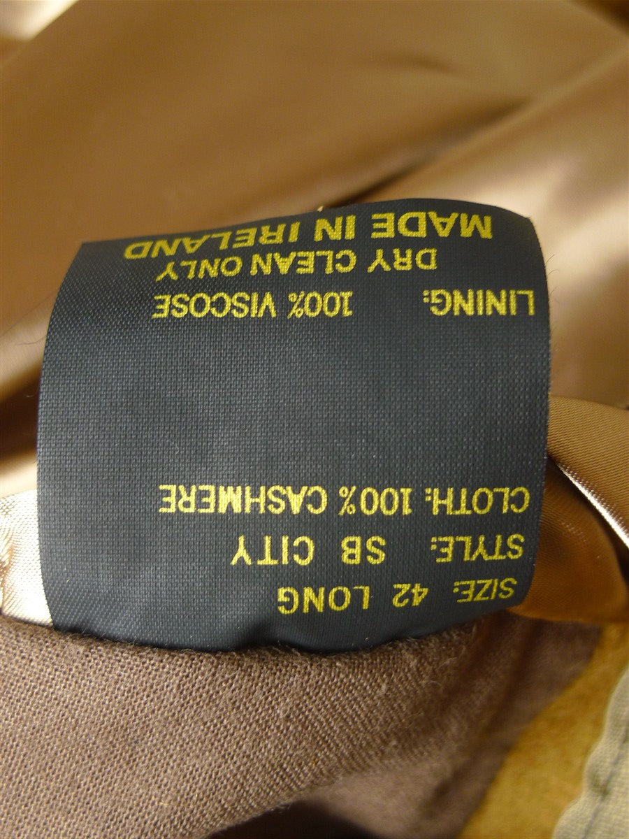 25/1085 vintage british 100% cashmere tan brown camel overcoat coat 42 long