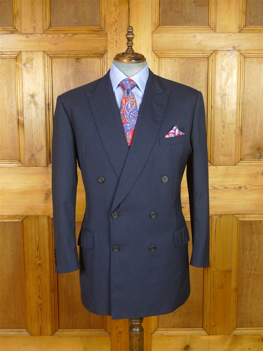 25/1078 superb 2006 dege & skinner savile row bespoke navy blue  pin-stripe d/b wool & mohair suit 46 regular