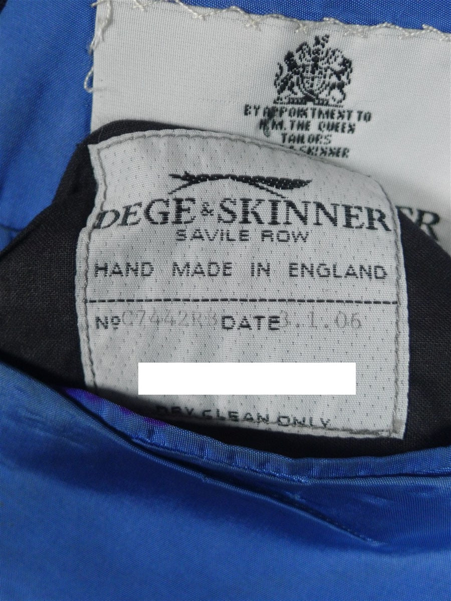 25/1078 superb 2006 dege & skinner savile row bespoke navy blue  pin-stripe d/b wool & mohair suit 46 regular