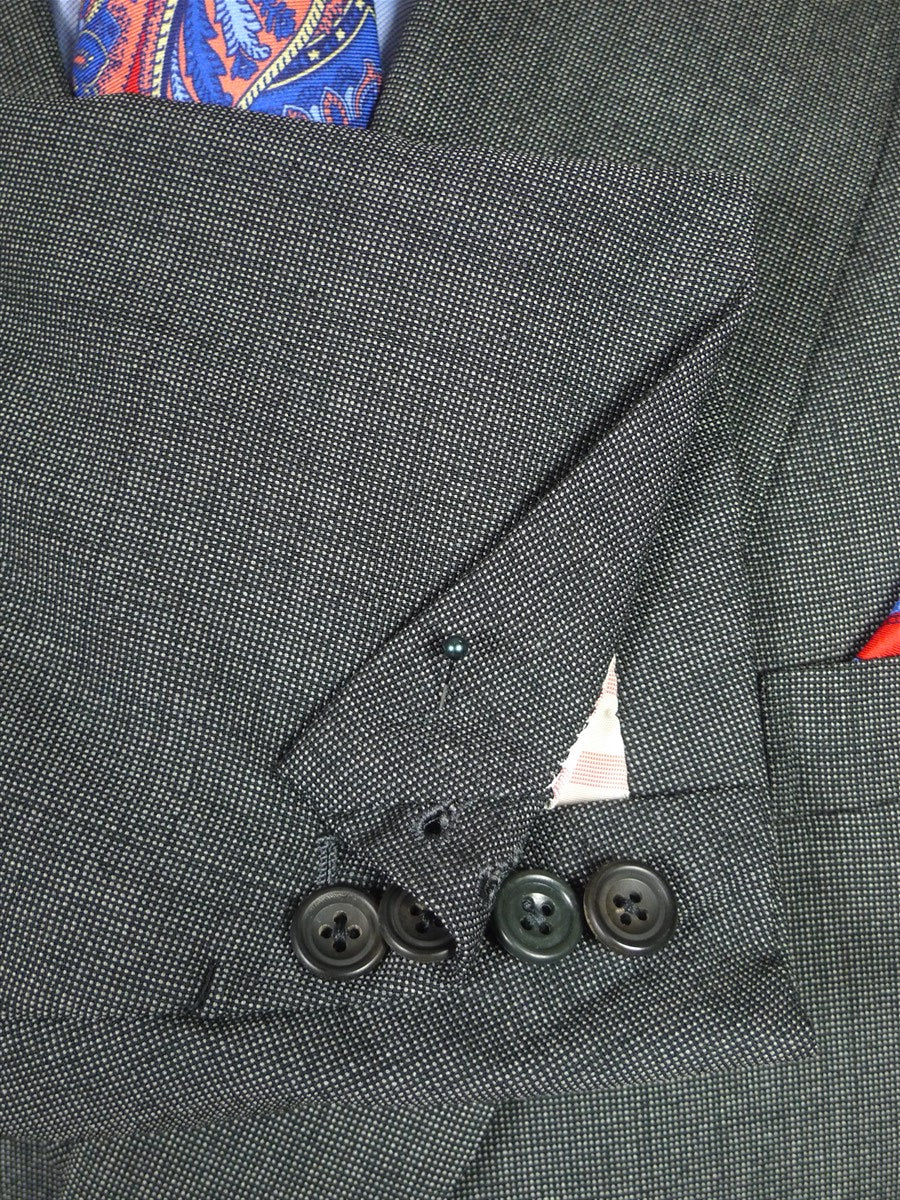 25/1079 superb 2002 dege & skinner savile row bespoke grey nailhead weave d/b worsted suit 45-46 regular