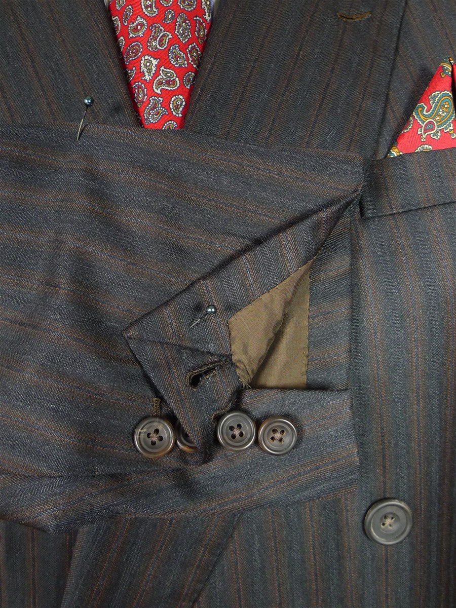 25/1077 near immaculate 2006 dege & skinner savile row bespoke heavyweight charcoial grey / brown stripe d/b worsted suit 44-45 regular w/ 2 pair trs