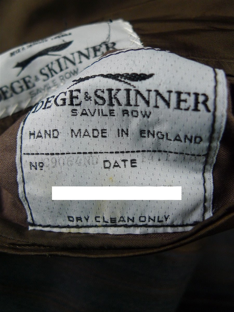 25/1077 near immaculate 2006 dege & skinner savile row bespoke heavyweight charcoial grey / brown stripe d/b worsted suit 44-45 regular w/ 2 pair trs