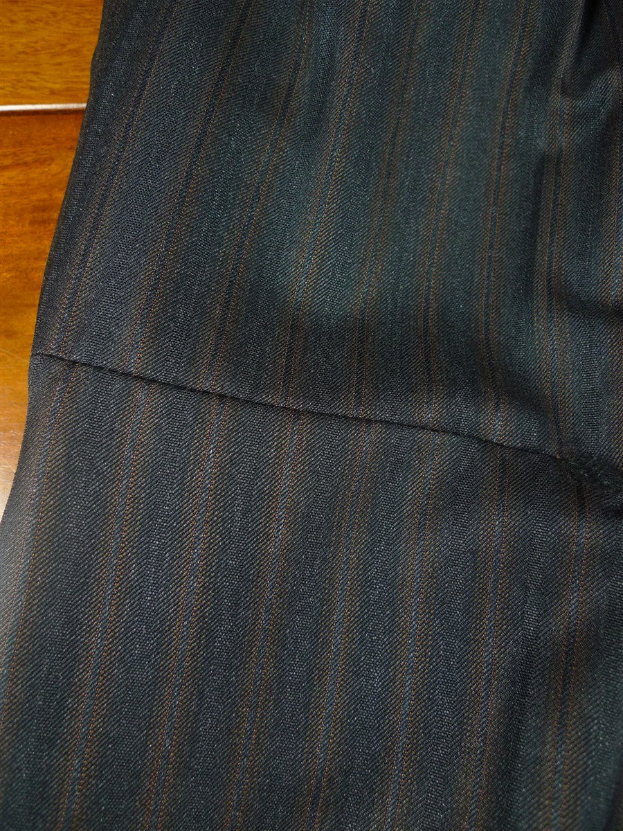 25/1077 near immaculate 2006 dege & skinner savile row bespoke heavyweight charcoial grey / brown stripe d/b worsted suit 44-45 regular w/ 2 pair trs