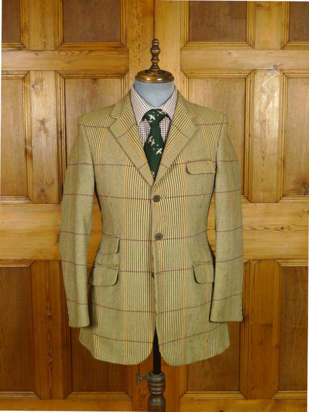 25/1067 vintage heavyweight john g hardy alsport cloth tweed hacking jacket w/ ghillie collar 37-38 regular