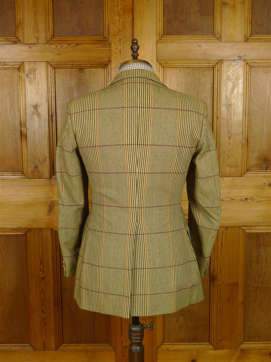 25/1067 vintage heavyweight john g hardy alsport cloth tweed hacking jacket w/ ghillie collar 37-38 regular