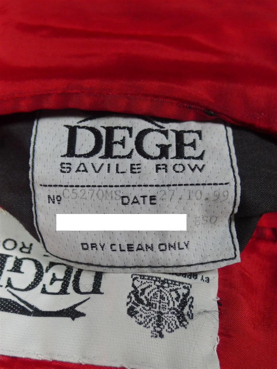 25/1101 dege & skinner 1999 savile row bespoke heavyweight grey red prince of wales check worsted d/b suit w/ 2 pair trs 45 regular to long