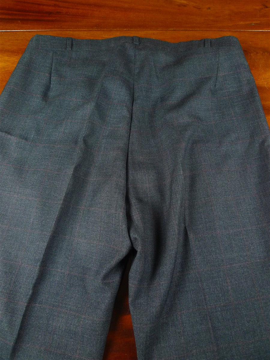 25/1101 dege & skinner 1999 savile row bespoke heavyweight grey red prince of wales check worsted d/b suit w/ 2 pair trs 45 regular to long