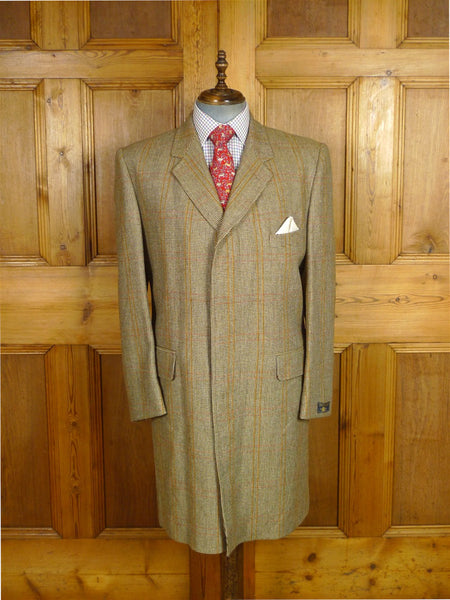 25/1109 new w/ tags crombie wp check tweed covert coat w/ burgundy linings (rrp £700) 44 regular
