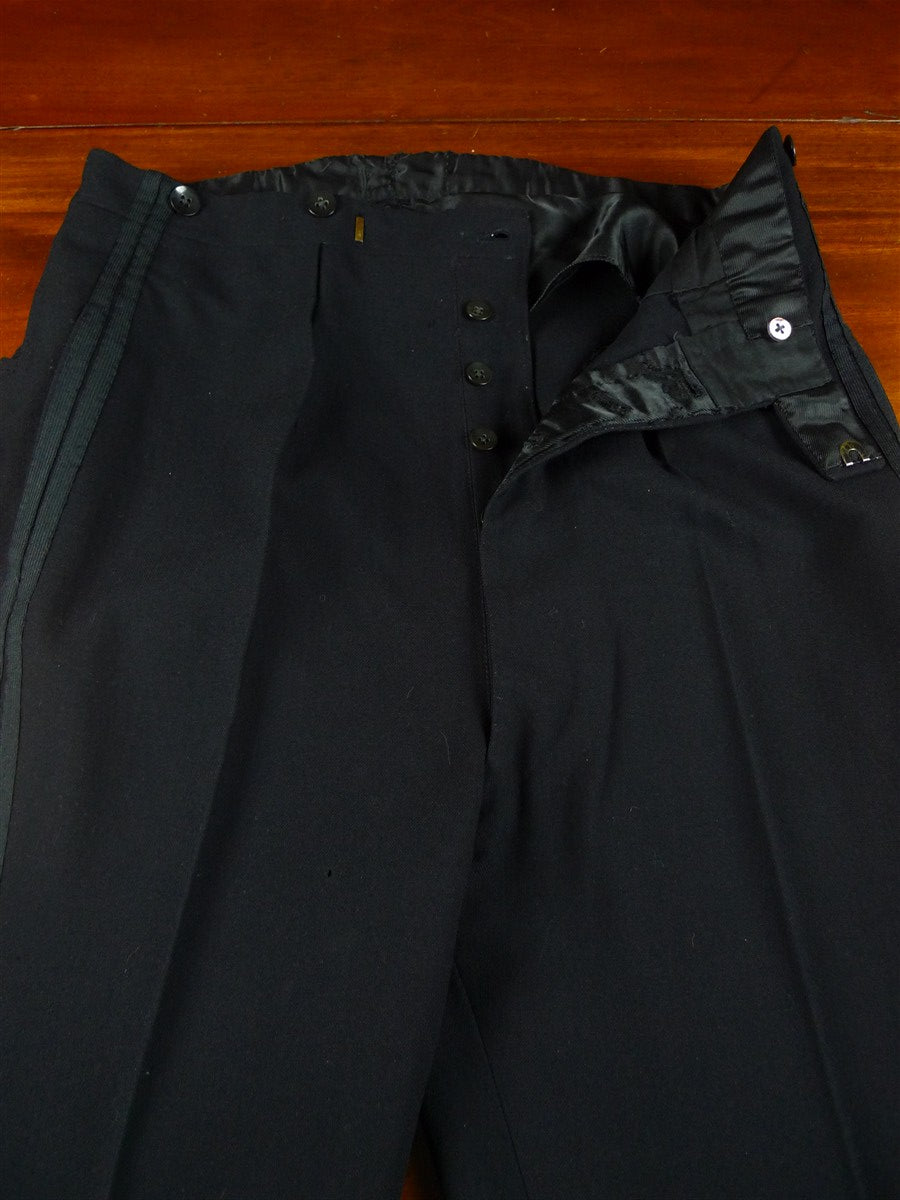 25/1200 vintage 1940s 1950s black barathea wool twin grosgrain stripe white-tie high-rise evening trouser for tails 30-34