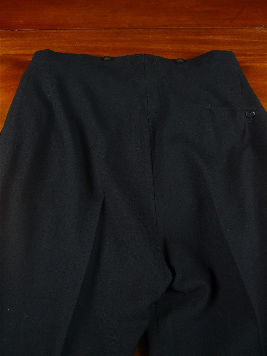 25/1200 vintage 1940s 1950s black barathea wool twin grosgrain stripe white-tie high-rise evening trouser for tails 30-34