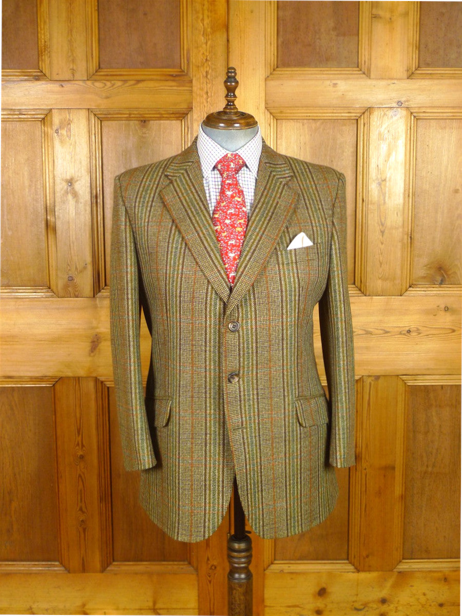 25/1096 immaculate vintage bladen supasax green / brown glen check tweed jacket 43 regular to long