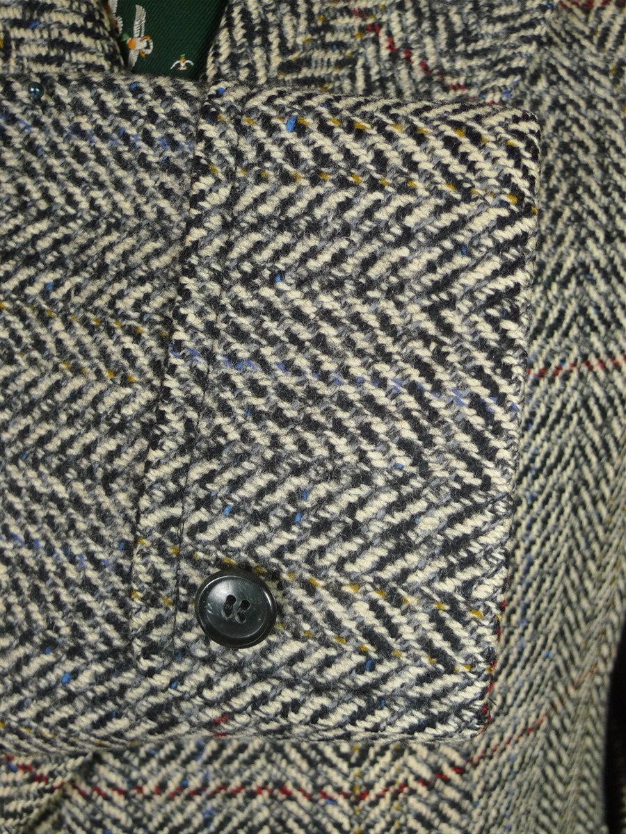 25/1106 full-length vintage crombie grey glen check d/b wool overcoat w/ belt 40-42 regular