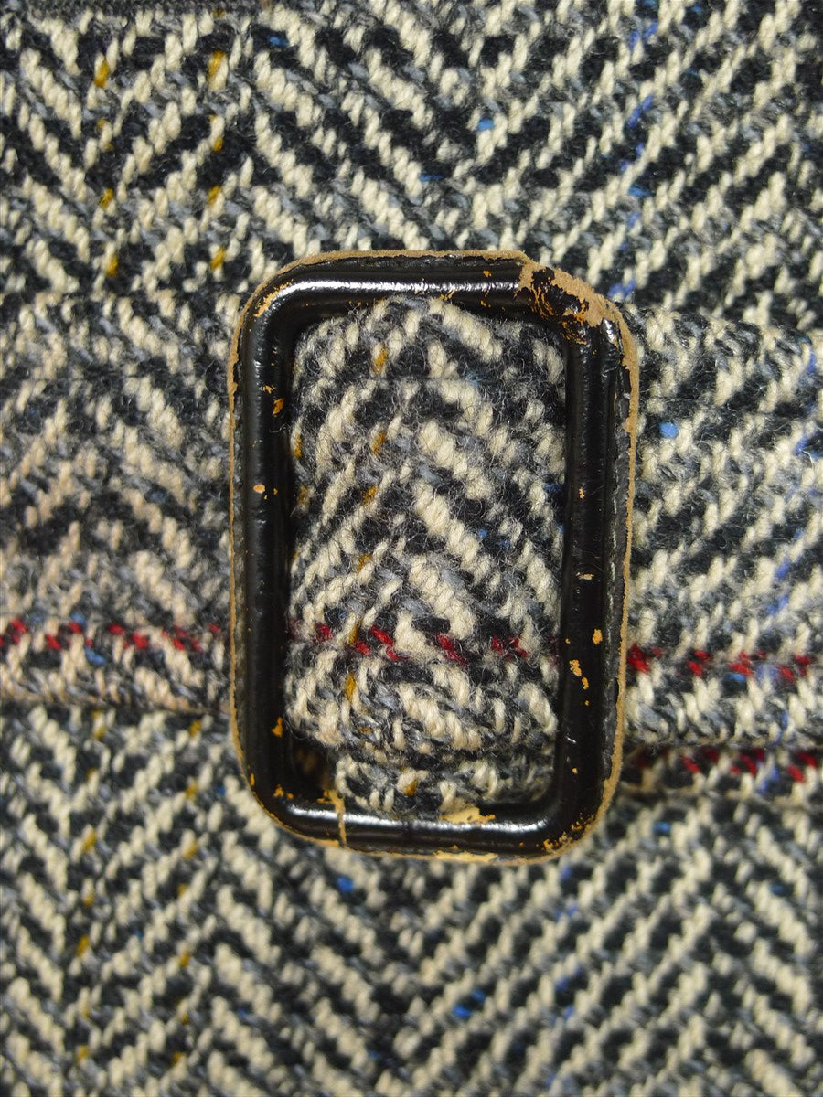 25/1106 full-length vintage crombie grey glen check d/b wool overcoat w/ belt 40-42 regular