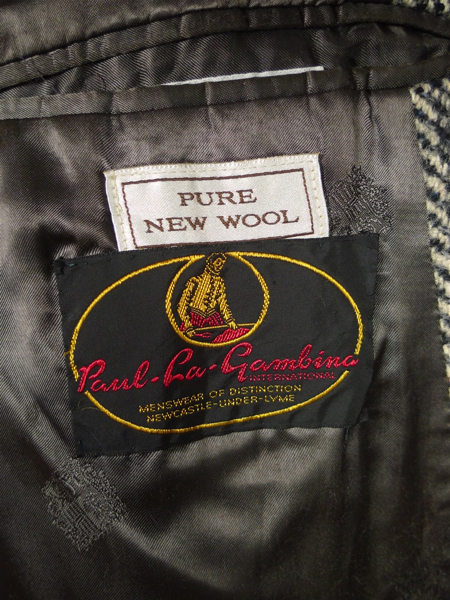 25/1106 full-length vintage crombie grey glen check d/b wool overcoat w/ belt 40-42 regular