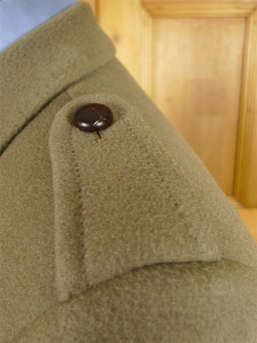25/1108 immaculate vintage crombie melton wool british warm overcoat w/ leather buttons 40 regular