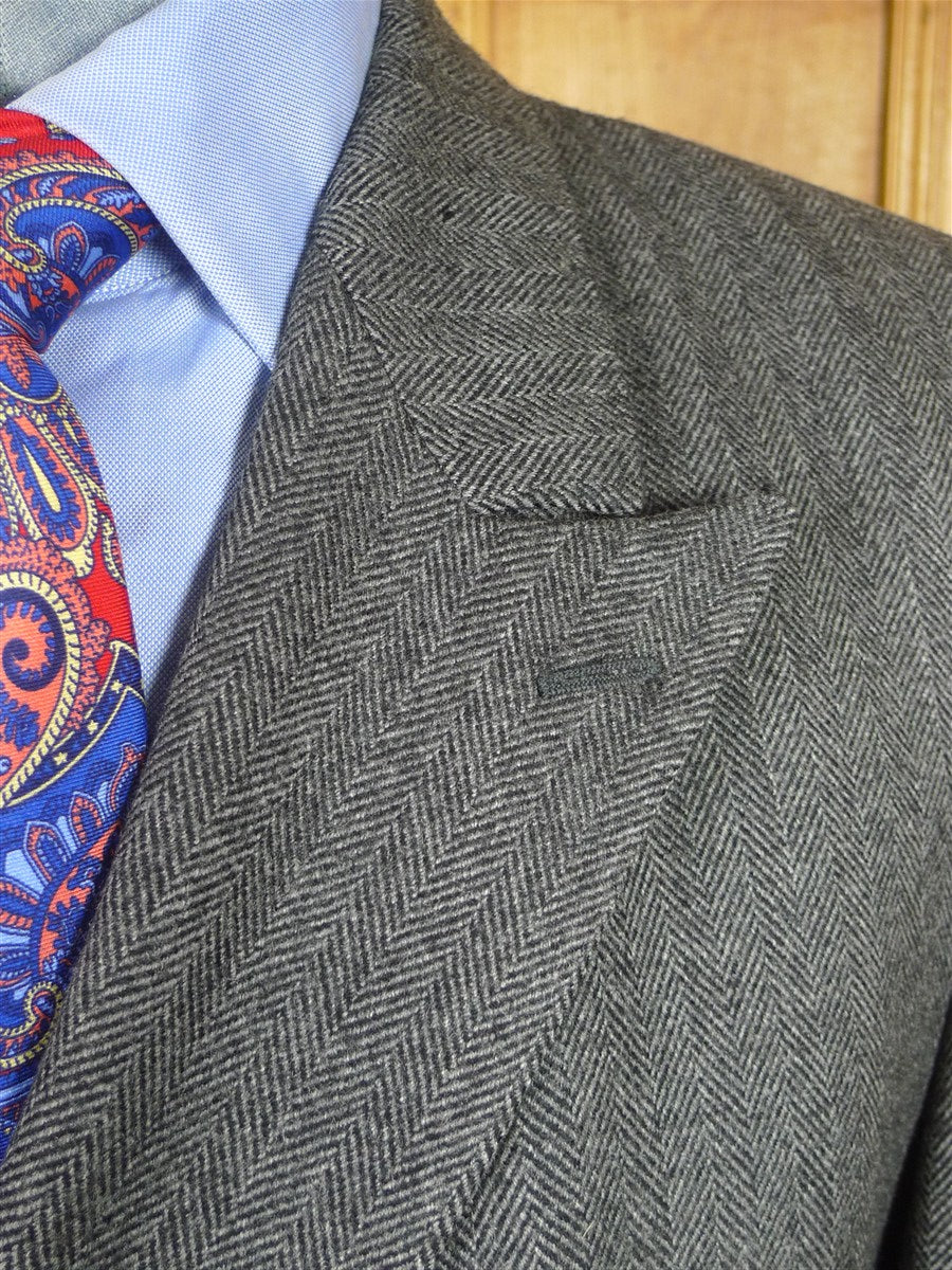 26/0016 vintage british grey herringbone d/b wool chesterfield coat overcoat 40