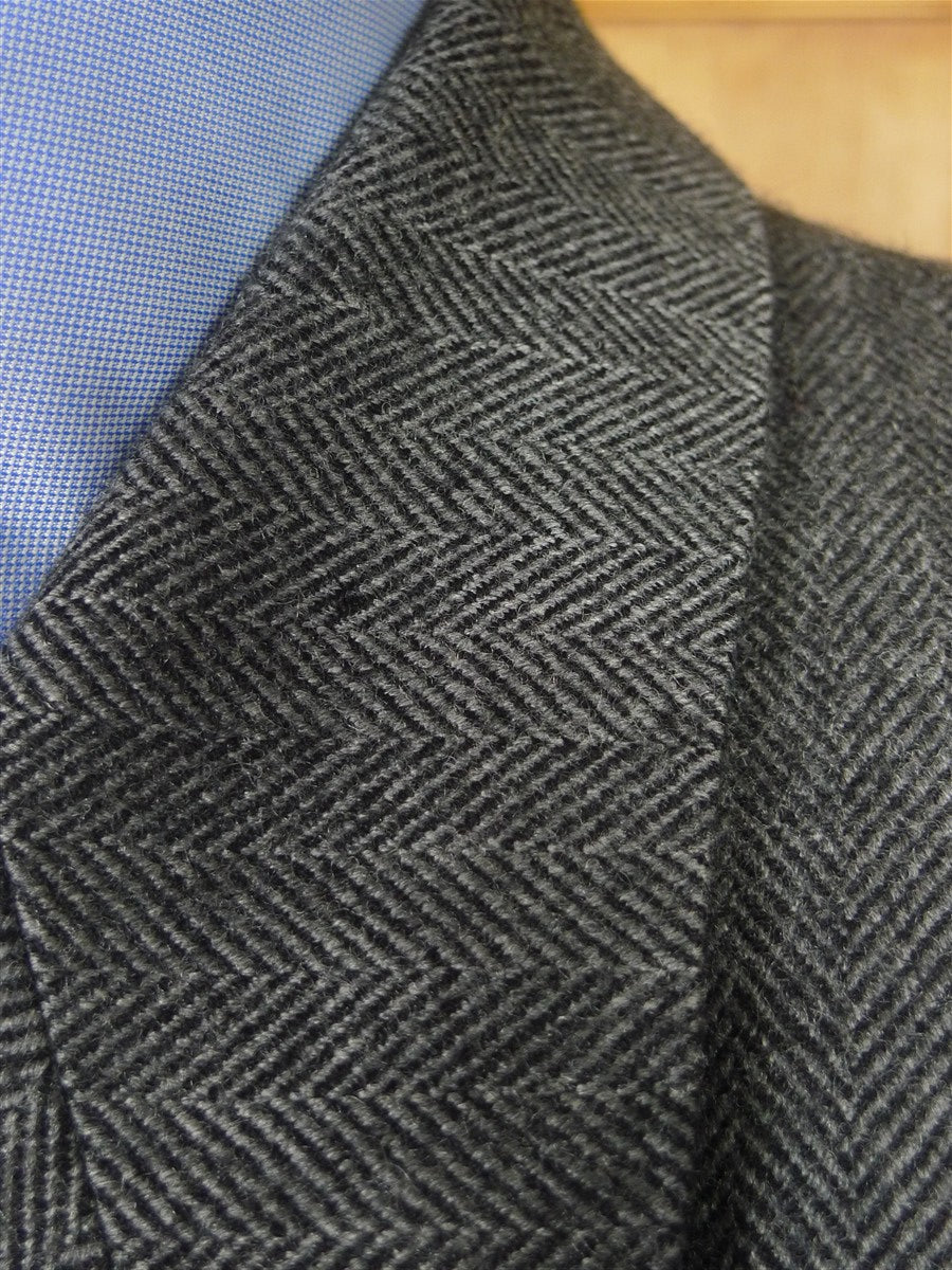 26/0016 vintage british grey herringbone d/b wool chesterfield coat overcoat 40