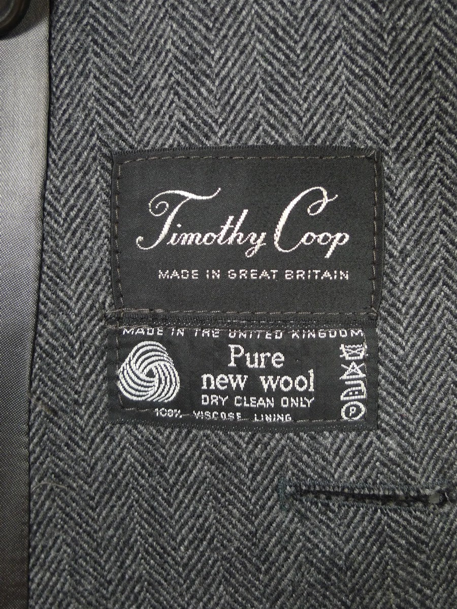 26/0016 vintage british grey herringbone d/b wool chesterfield coat overcoat 40
