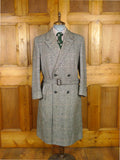 25/1106 full-length vintage crombie grey glen check d/b wool overcoat w/ belt 40-42 regular