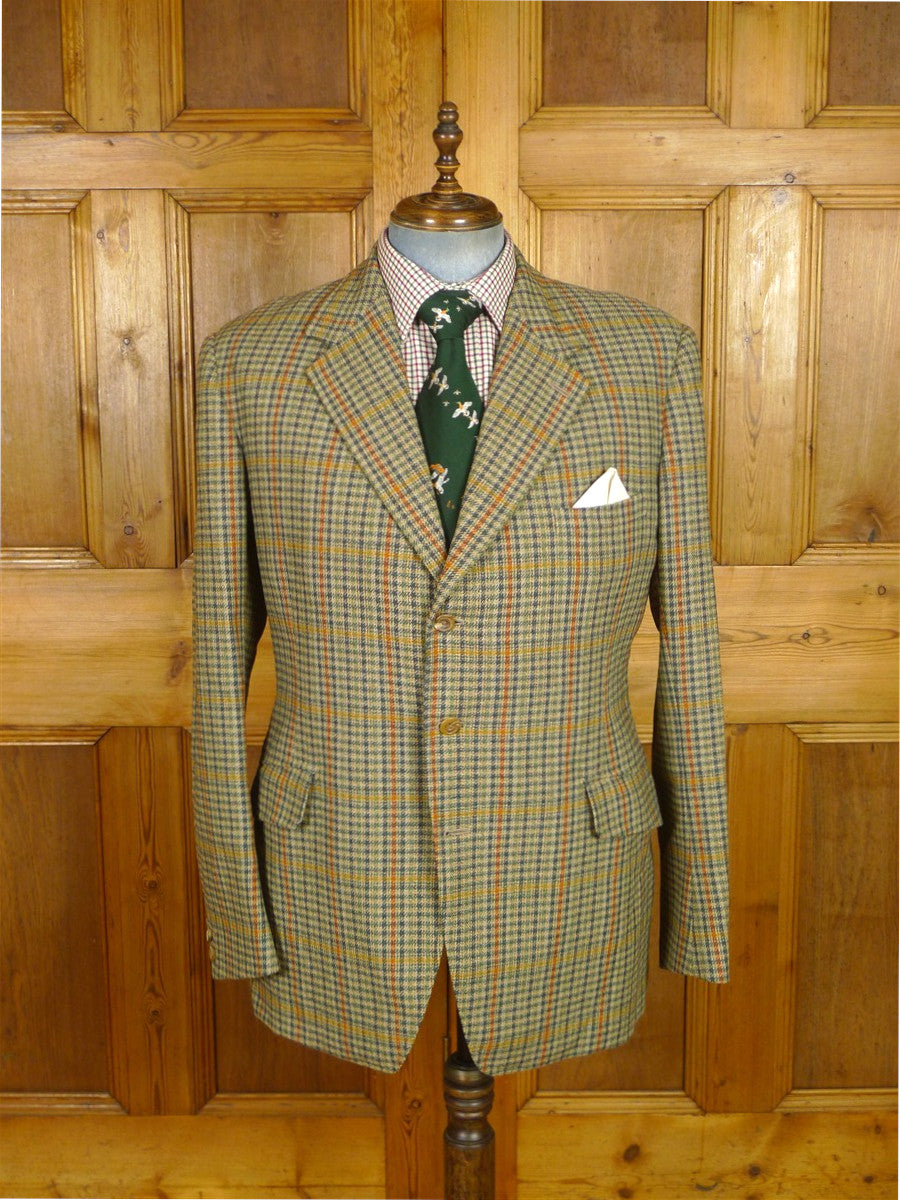 25/1128 vintage british bespoke heavyweight gun check tweed jacket 44-45 long