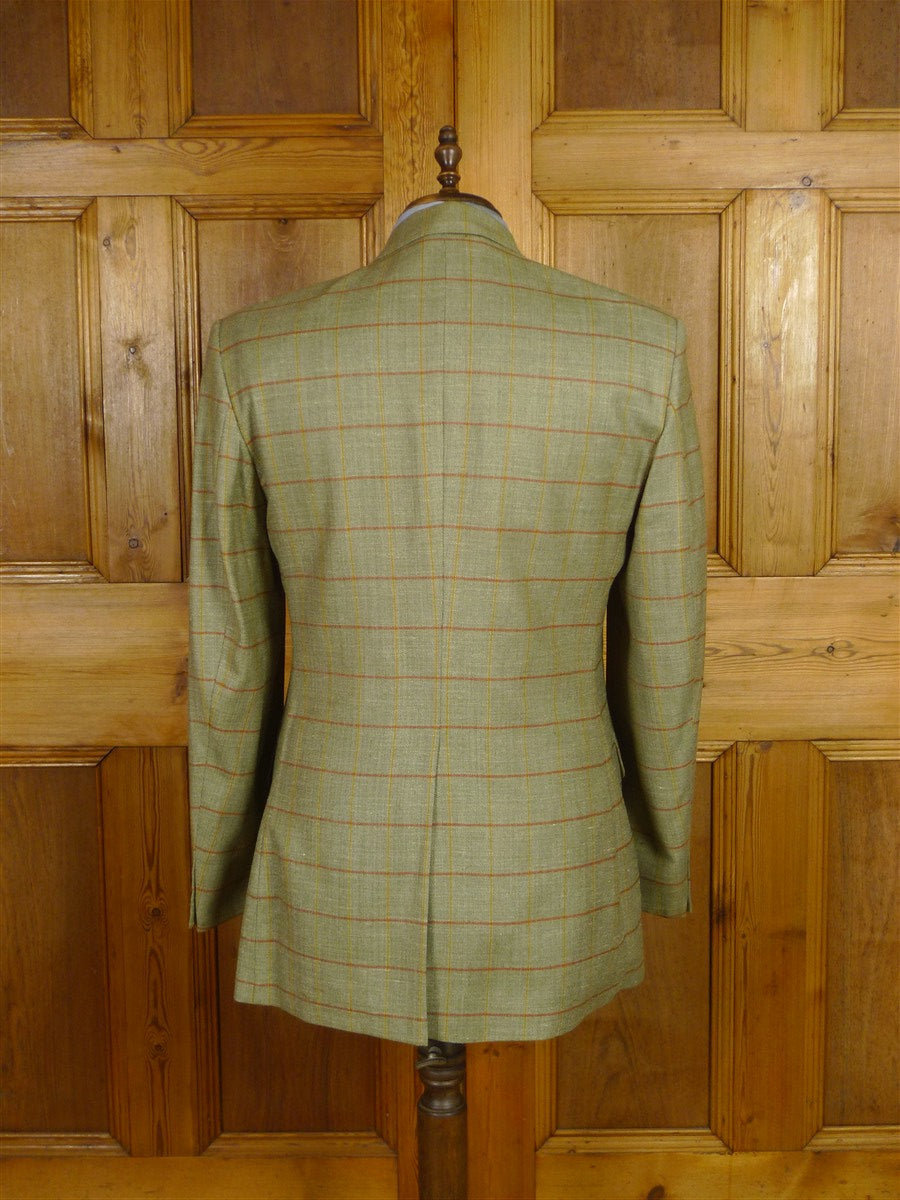 25/1130 near immaculate daks wool silk & linen green wp check sports jacket blazer 42 long