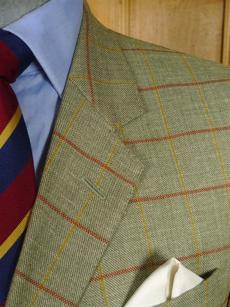 25/1130 near immaculate daks wool silk & linen green wp check sports jacket blazer 42 long