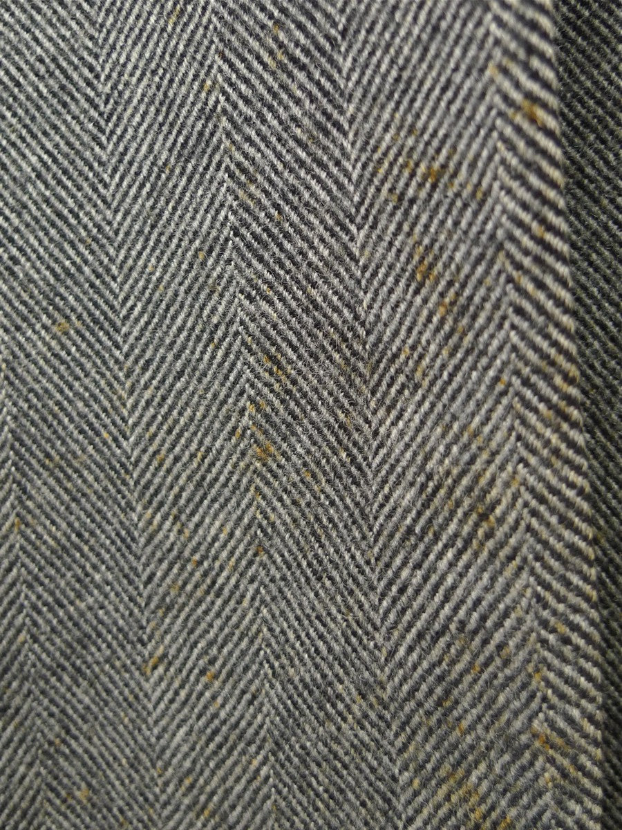 25/1139 superb vintage british grey herringbone wool chesterfield coat overcoat 40-42