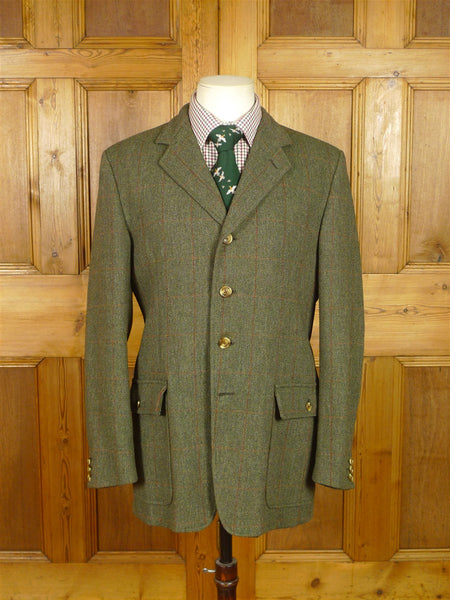 25/1147 wonderful vintage bepsoke tailored john g hardy green wp check tweed half-norfolk jacket w/ ghillie collar 38 regular