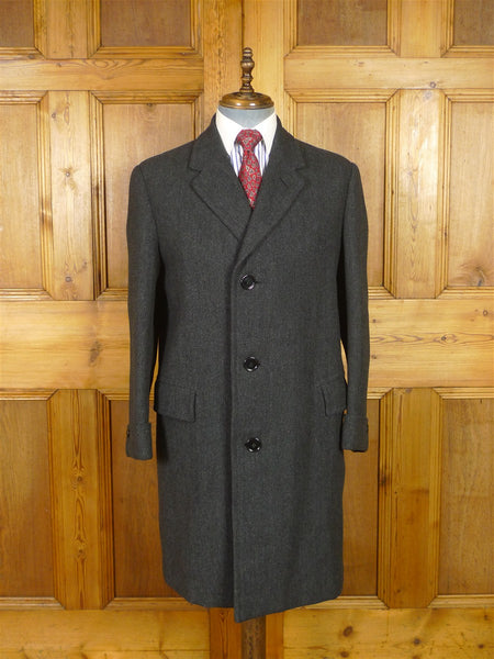 25/1144 immaculate 1950s 1960s vintage heavyweight west of england grey herringbone wool overcoat w/ gauntlet cuff 40 short