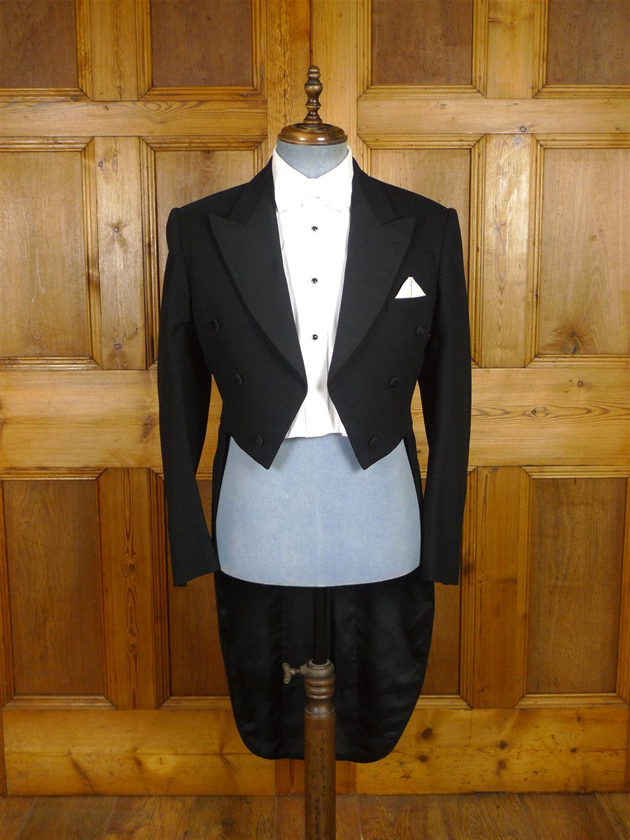 25/1132 vintage 1950s 1960s london tailor black barathea wool evening tailcoat 38 long