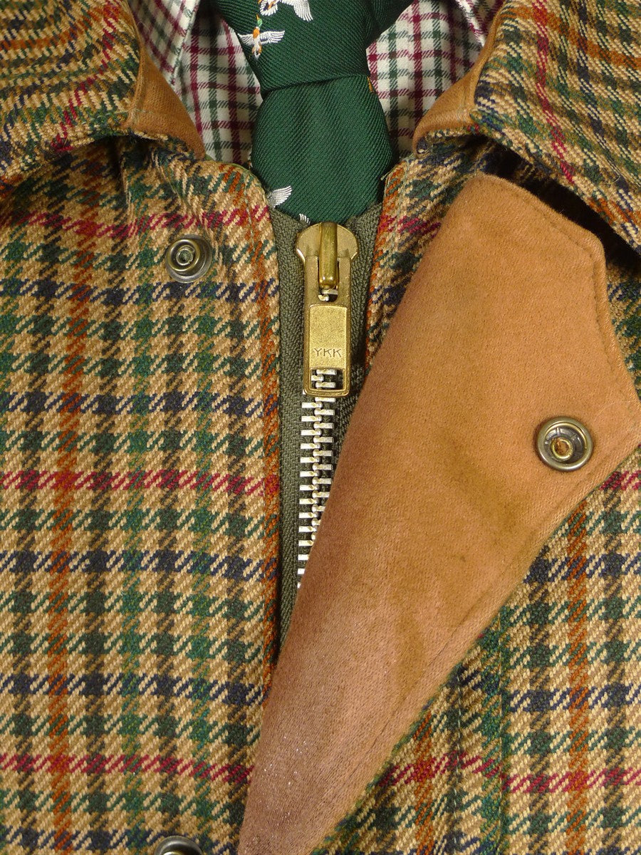 25/1148 superb vintage heavyweight scottish tweed gun check shooting field coat 44-45