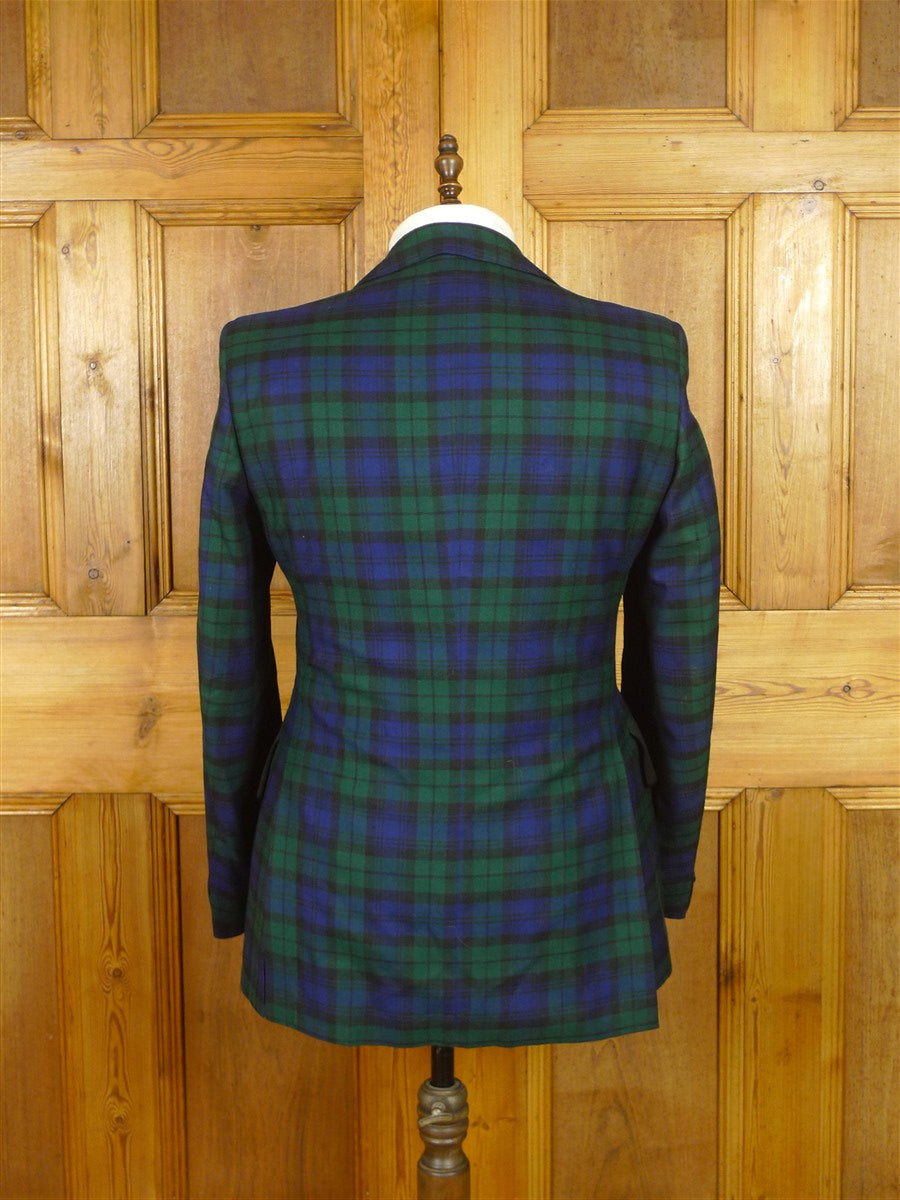 25/1154 wonderful vintage british black watch tartan dinner jacket w/ satin facings 41 regular