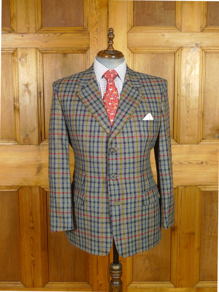 25/1159 immaculate daks grey house check 100% wool sports jacket blazer 42-43 short to regular