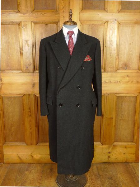 25/1179 genuine 1950s vintage extra-heavyweight full-length d/b charcoal grey herringbone weave d/b king coat overcoat 42 long