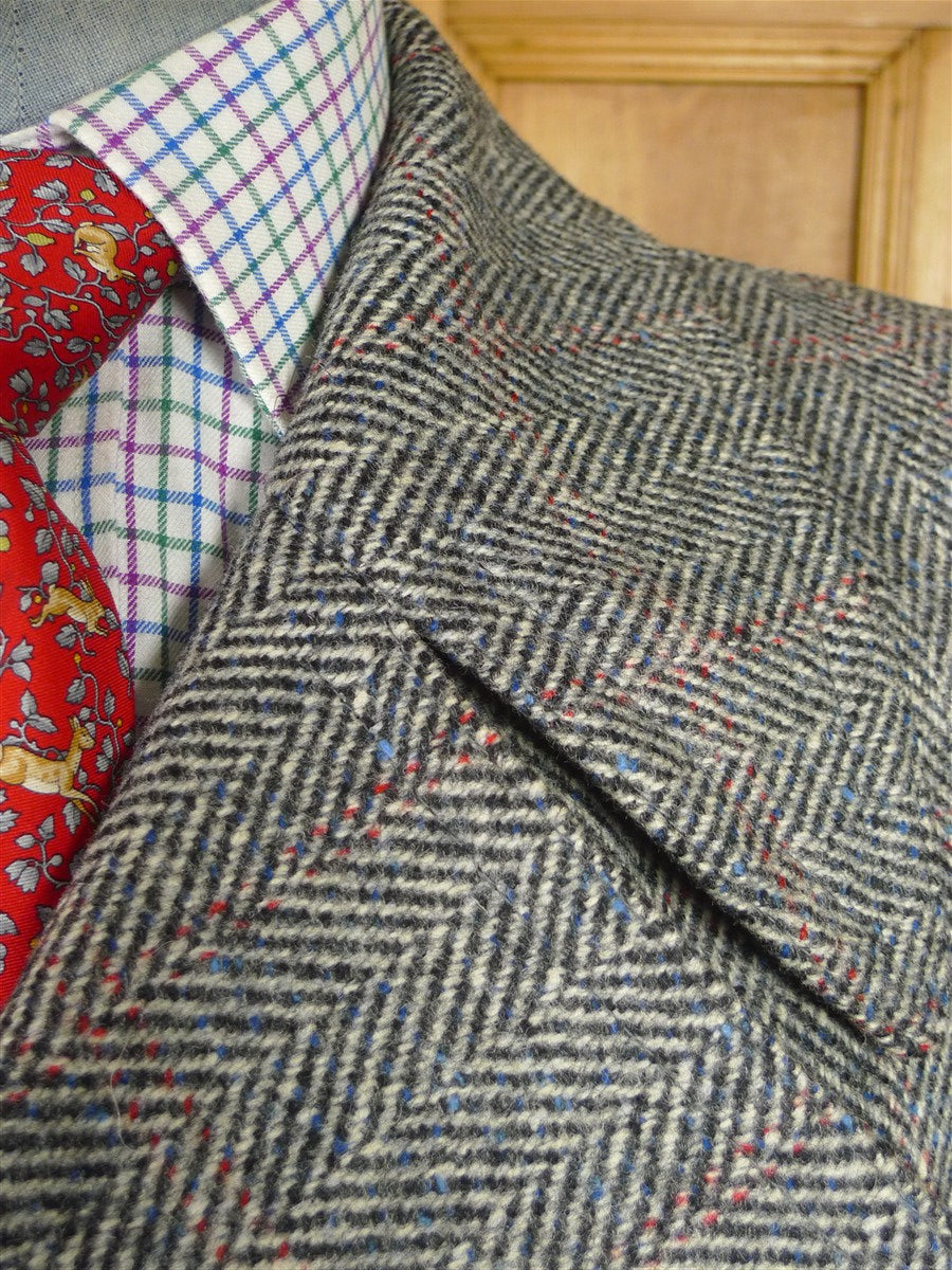 25/1176 immaculate vintage heavyweight crombie wool grey herringbone / red & blue wp check d/b pea coat overcoat 42